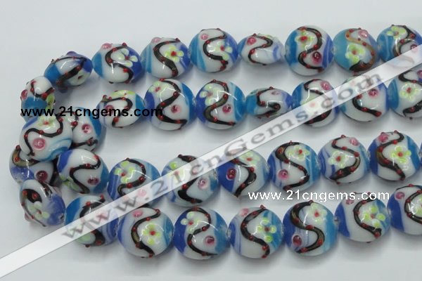 CLG818 15.5 inches 20mm flat round lampwork glass beads wholesale