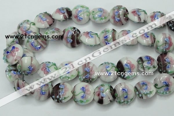 CLG820 15.5 inches 20mm flat round lampwork glass beads wholesale