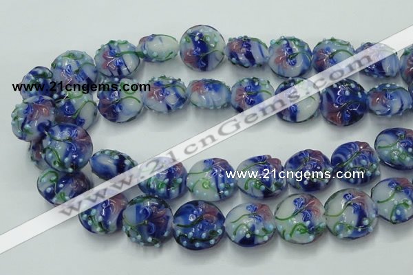 CLG822 15.5 inches 20mm flat round lampwork glass beads wholesale