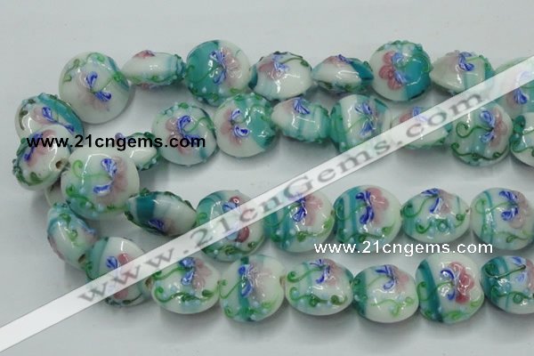 CLG824 15.5 inches 20mm flat round lampwork glass beads wholesale