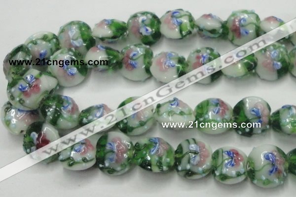 CLG825 15.5 inches 20mm flat round lampwork glass beads wholesale