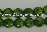 CLJ312 15.5 inches 12mm flat round dyed sesame jasper beads wholesale