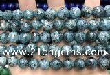 CLJ572 15 inches 10mm faceted round sesame jasper beads