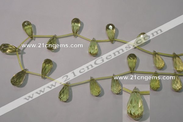 CLQ252 Top-drilled 10*20mm faceted teardrop natural lemon quartz beads