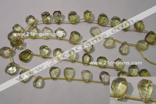 CLQ254 Top-drilled 12*16mm – 13*18mm faceted freeform lemon quartz beads