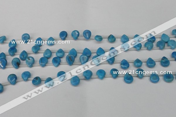 CLR448 Top drilled 8*10mm flat teardrop dyed larimar gemstone beads