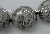 CLS09 15.5 inches 30mm faceted round large grey picture jasper beads