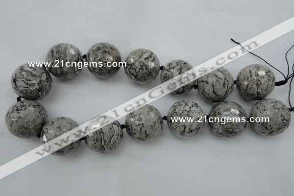 CLS09 15.5 inches 30mm faceted round large grey picture jasper beads