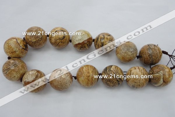 CLS10 15.5 inches 30mm faceted round large picture jasper beads