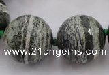 CLS112 15.5 inches 25mm faceted round large green silver line jasper beads