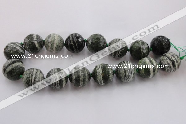CLS112 15.5 inches 25mm faceted round large green silver line jasper beads