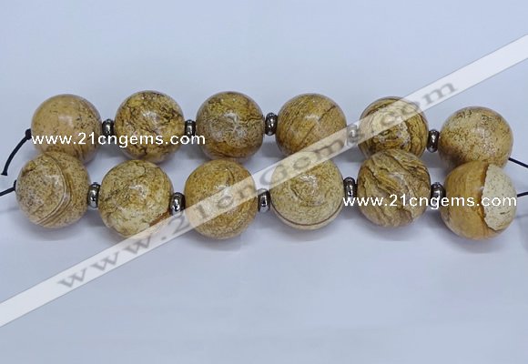 CLS253 7.5 inches 30mm round large picture jasper beads