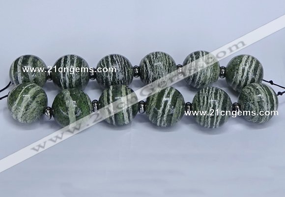 CLS254 7.5 inches 30mm round large green silver line jasper beads