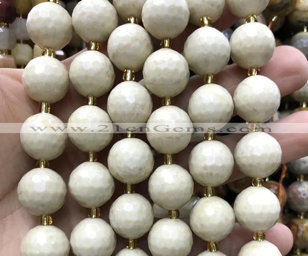 CLS415 15 inches 16mm faceted round white fossil jasper beads