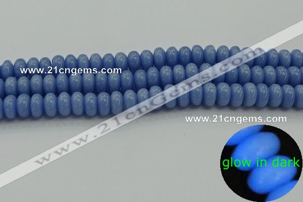 CLU122 15.5 inches 6*10mm rondelle blue luminous stone beads