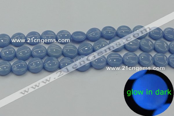 CLU132 15.5 inches 12mm flat round blue luminous stone beads