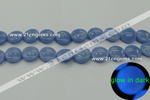 CLU134 15.5 inches 16mm flat round blue luminous stone beads