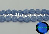 CLU135 15.5 inches 18mm flat round blue luminous stone beads