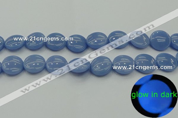 CLU135 15.5 inches 18mm flat round blue luminous stone beads