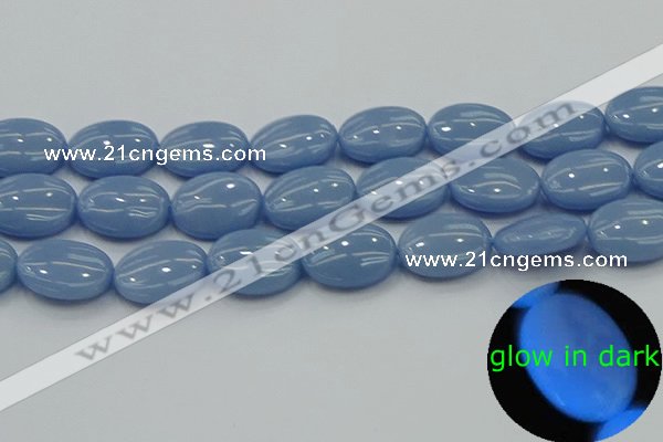 CLU144 15.5 inches 15*20mm oval blue luminous stone beads