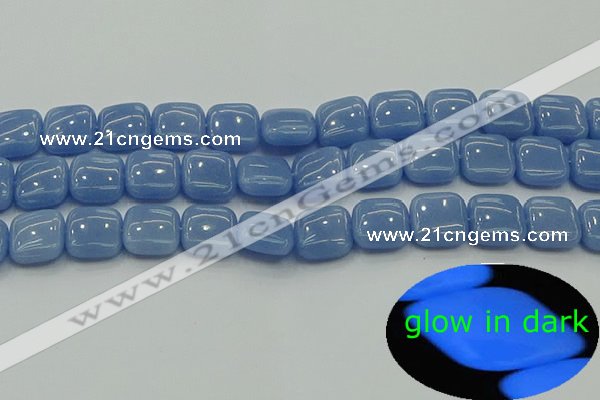 CLU152 15.5 inches 12*12mm square blue luminous stone beads