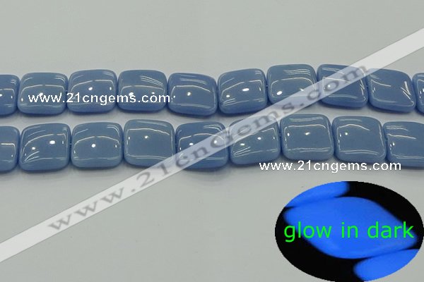 CLU155 15.5 inches 18*18mm square blue luminous stone beads