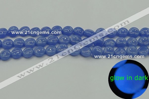 CLU171 15.5 inches 10mm flat round blue luminous stone beads