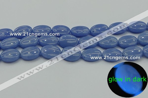 CLU184 15.5 inches 15*20mm oval blue luminous stone beads