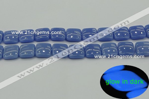 CLU194 15.5 inches 16*16mm square blue luminous stone beads