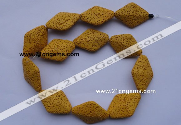 CLV20 15 inches 22*32mm rhombus yellow natural lava beads wholesale