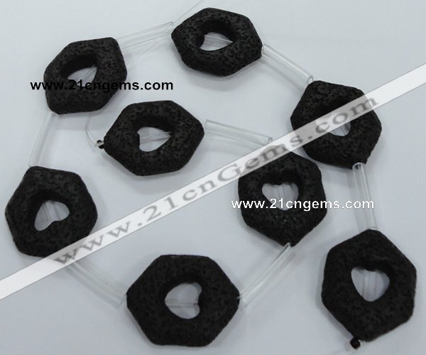 CLV44 15.5 inches 26*33mm hexagon black natural lava beads wholesale