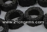 CLV46 15.5 inches 5*15mm donut shape black natural lava beads