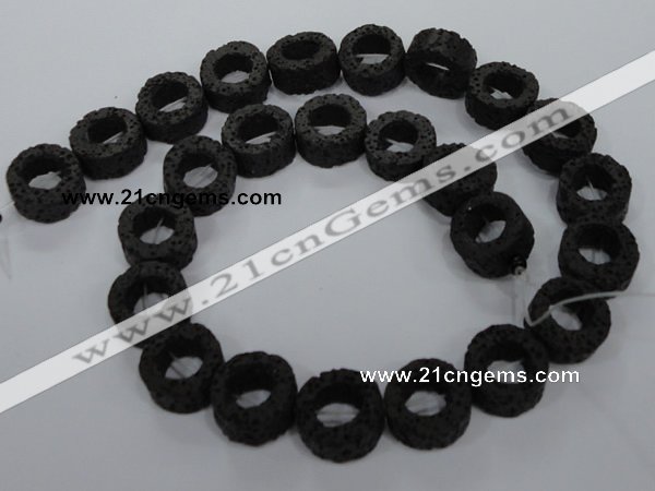 CLV46 15.5 inches 5*15mm donut shape black natural lava beads