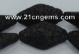 CLV48 15 inches 13*23mm rhombus black natural lava beads wholesale