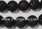 CLV487 15.5 inches 14mm round black lava beads wholesale