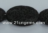 CLV49 15 inches 20*28mm oval black natural lava beads wholesale