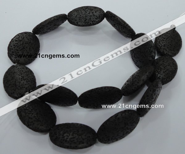 CLV49 15 inches 20*28mm oval black natural lava beads wholesale