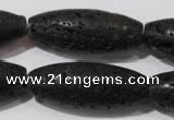 CLV492 15.5 inches 16*40mm rice black lava beads wholesale