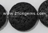 CLV502 15.5 inches 30mm flat round black lava beads wholesale