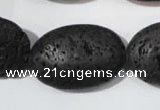 CLV508 15.5 inches 20*30mm oval black lava beads wholesale