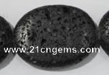 CLV509 15.5 inches 30*40mm oval black lava beads wholesale