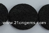 CLV51 15.5 inches 32mm flat round black natural lava beads wholesale