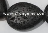 CLV515 15.5 inches 30*40mm flat teardrop black lava beads wholesale