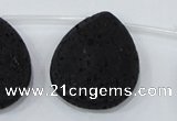 CLV518 Top drilled 30*40mm flat teardrop black lava beads wholesale