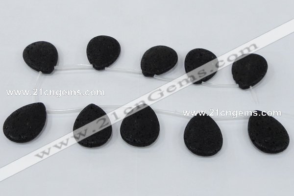 CLV518 Top drilled 30*40mm flat teardrop black lava beads wholesale