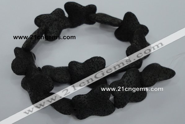 CLV52 15 inches 25*30mm butterfly-shaped black natural lava beads