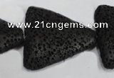 CLV53 15 inches 26*28mm triangle black natural lava beads wholesale