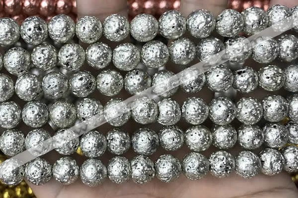 CLV530 15.5 inches 6mm round plated lava beads wholesale