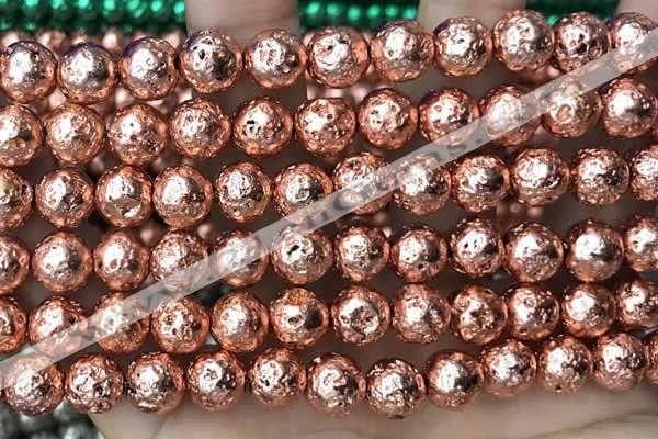 CLV533 15.5 inches 6mm round plated lava beads wholesale