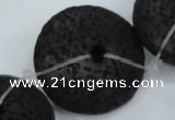 CLV54 15.5  inches 12*26mm flat round black natural lava beads wholesale